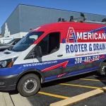 Red White and Blue Commercial Vehicle Wrap American Rooter & Drain