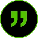 green quote in a black circle with a green border